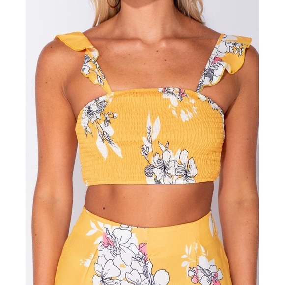 Yellow Tropical Floral Print Crop Top & Pants Set - Picture 9 of 10